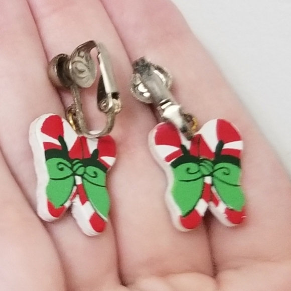 Vtg candy cane clip on earrings, VGUC - Picture 3 of 7